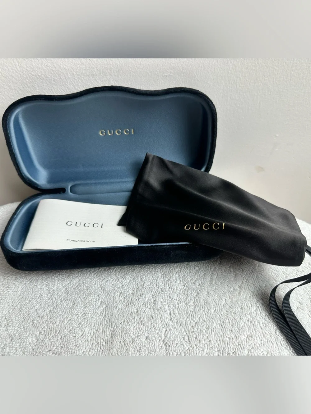 Gucci Black Velvet Eyewear Case with Drawstring Pouch